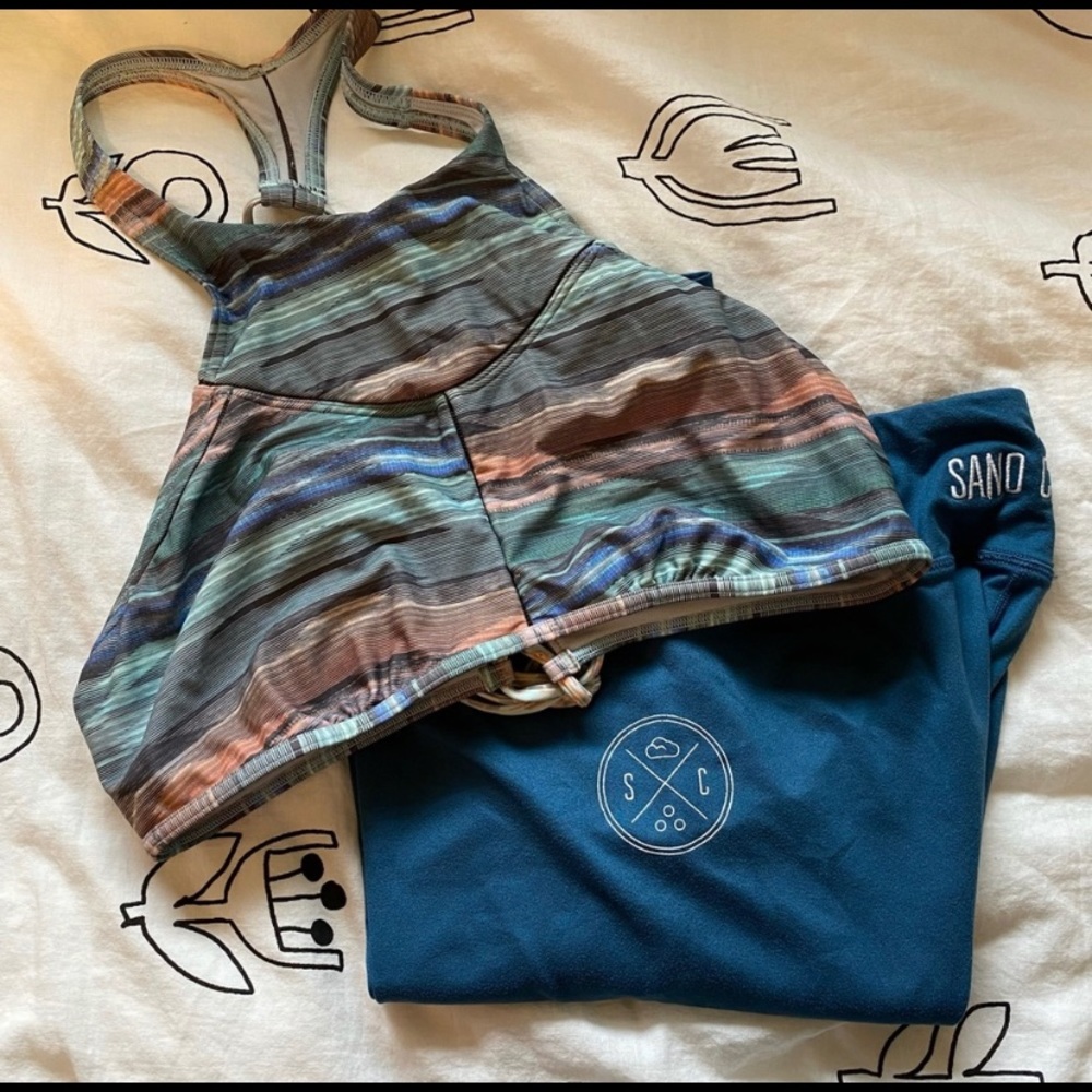 prAna Bikini Rop and SandCloud Yoga Pants in Earth Tones and Teal